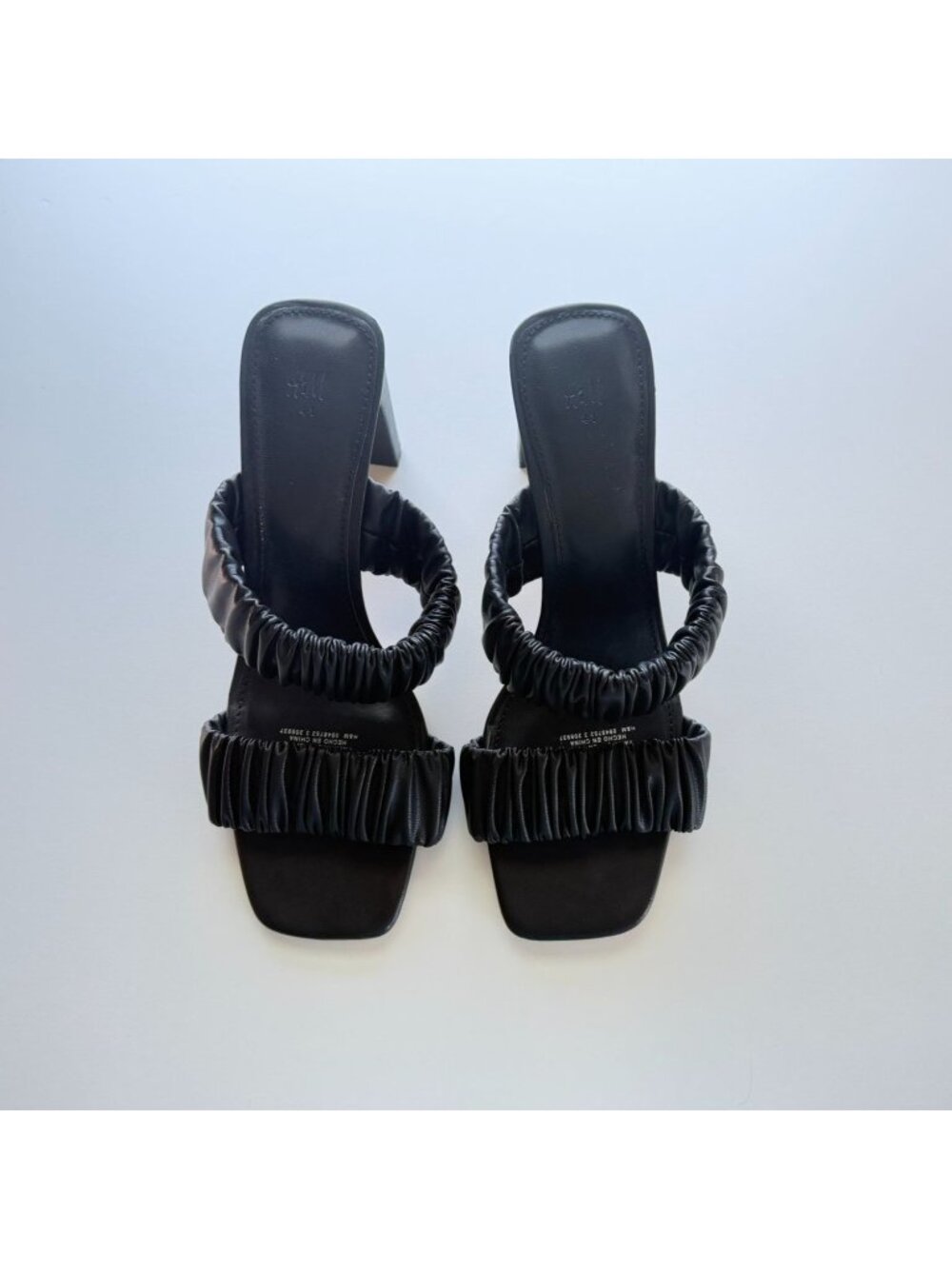 H&M Block Heel Sandals Ruched Straps Square Toe Women's 9.5 - Picture 4 of 8
